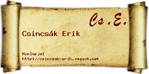 Csincsák Erik névjegykártya